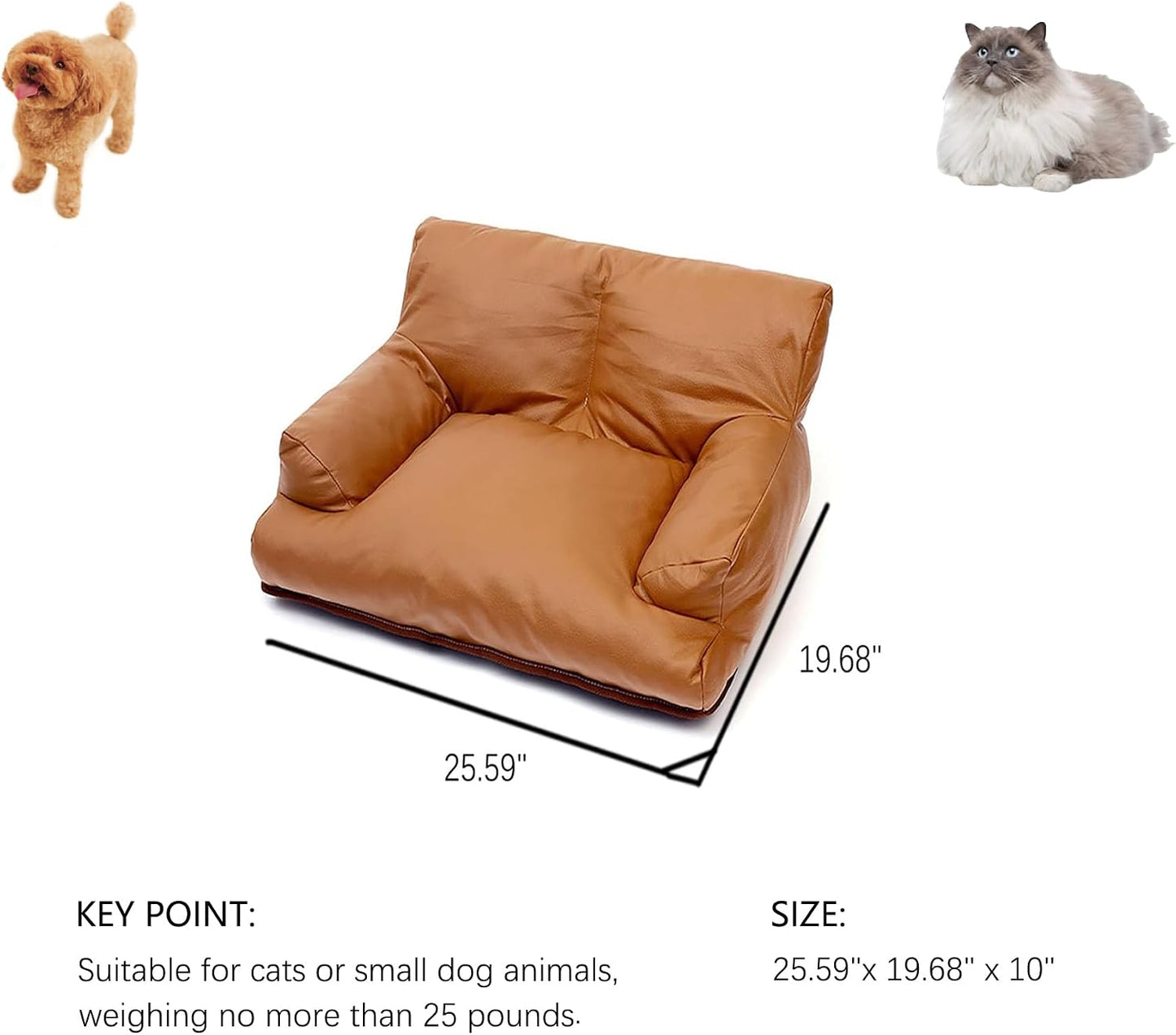 Brown Faux Leather Pet Sofa Bed Vintage Non-Slip Medium