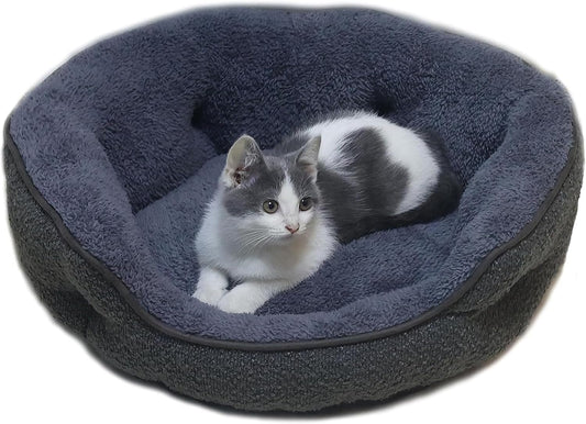 Gray Round Washable Dog Cat Bed Anti-Slip Water-Resistant