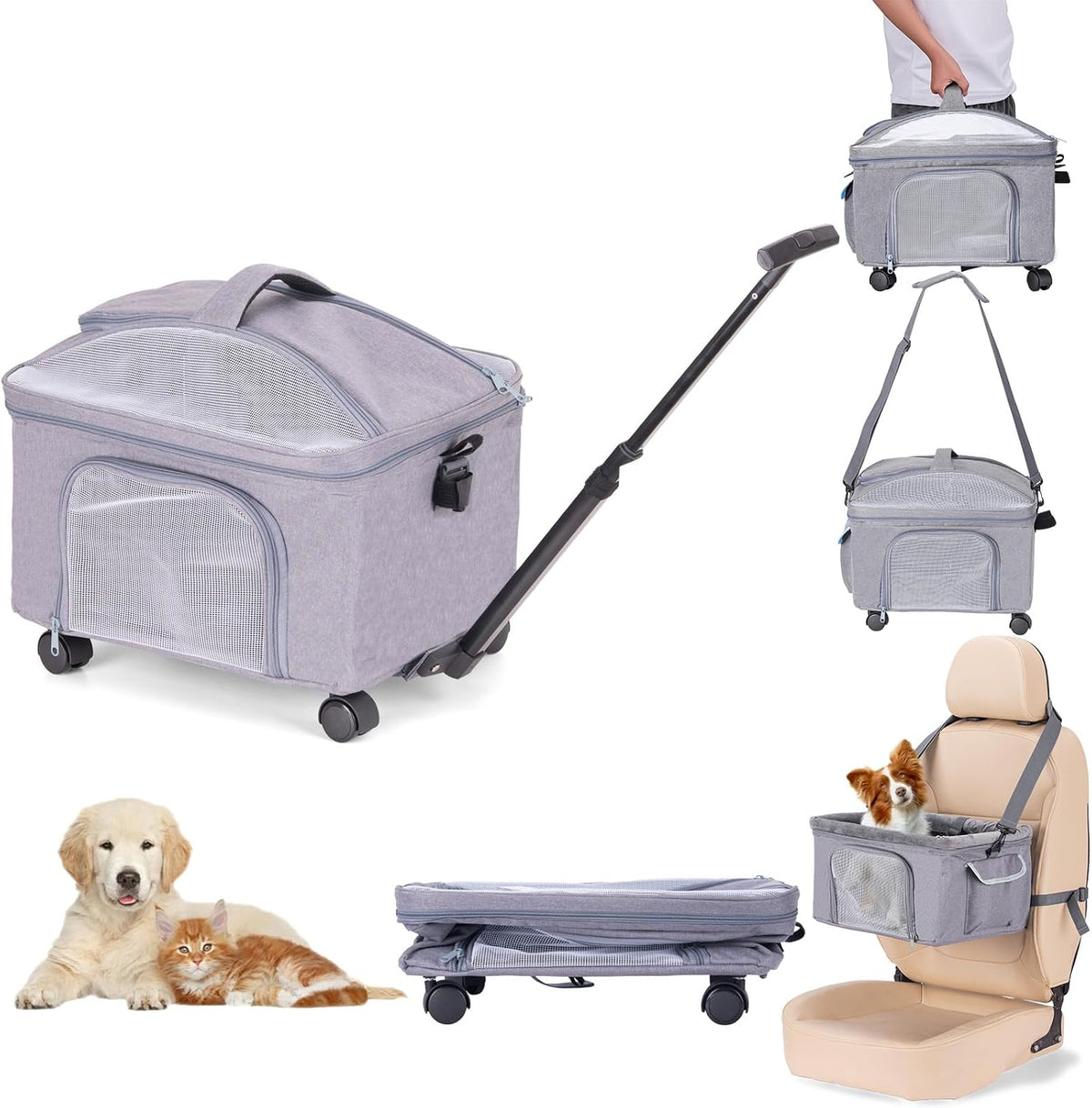 Collapsible Cat Dog Carrier with Wheels Airline Approved