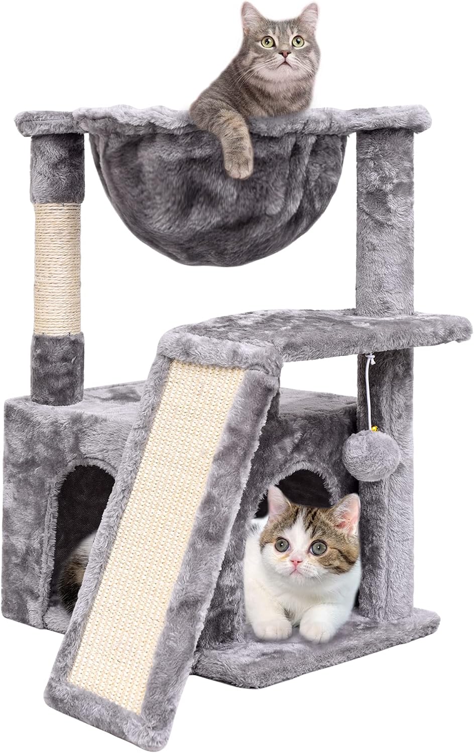 Light Grey Modern Activity Cat Tower with Scratching Board Cradle