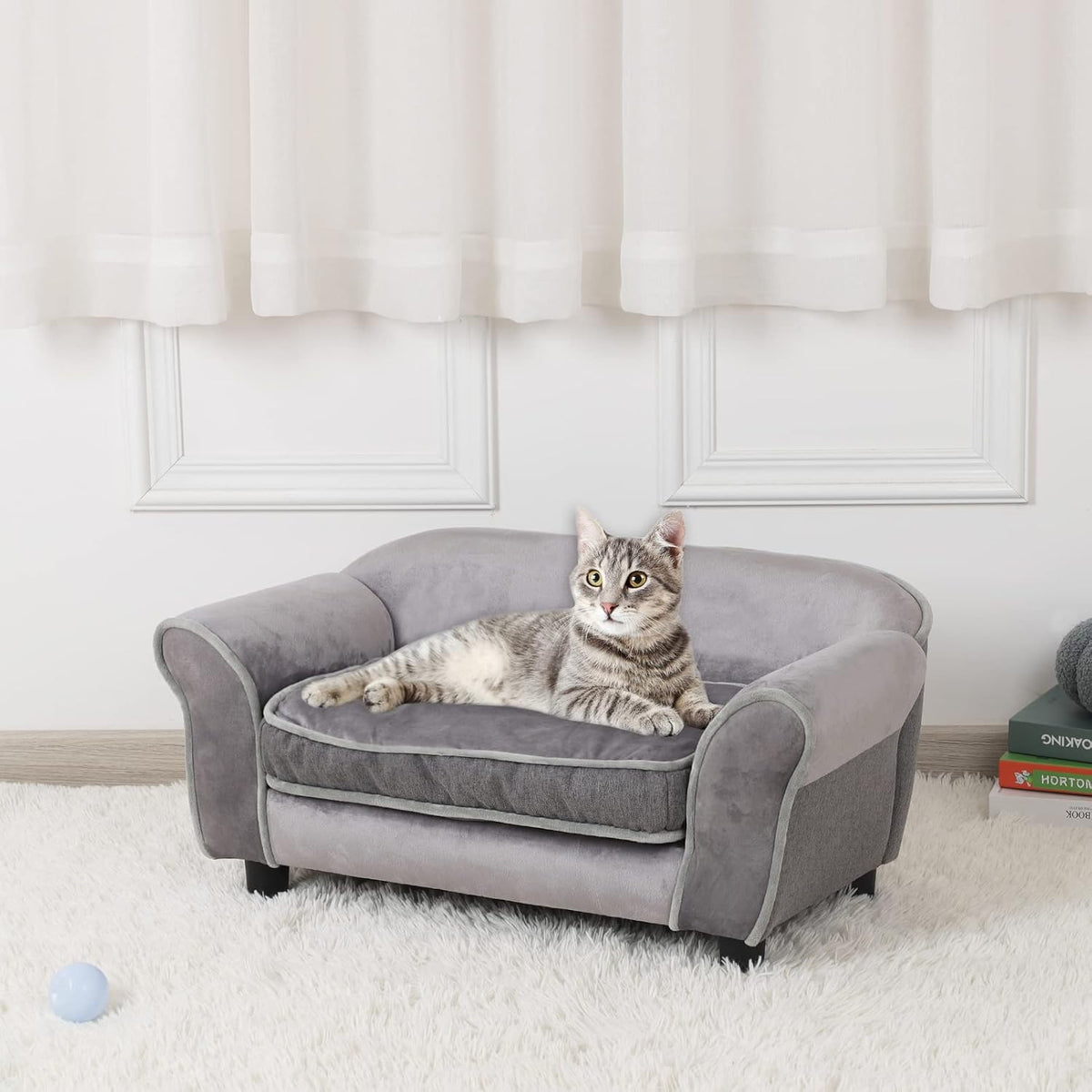 Grey Small Velvet Dog Sofa Bed with Plastic Legs 29x16x12.7
