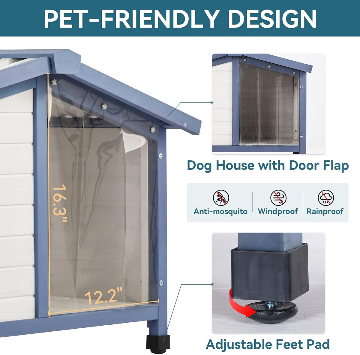 White Small Dog House Waterproof PVC Roof 33" with Door Flap