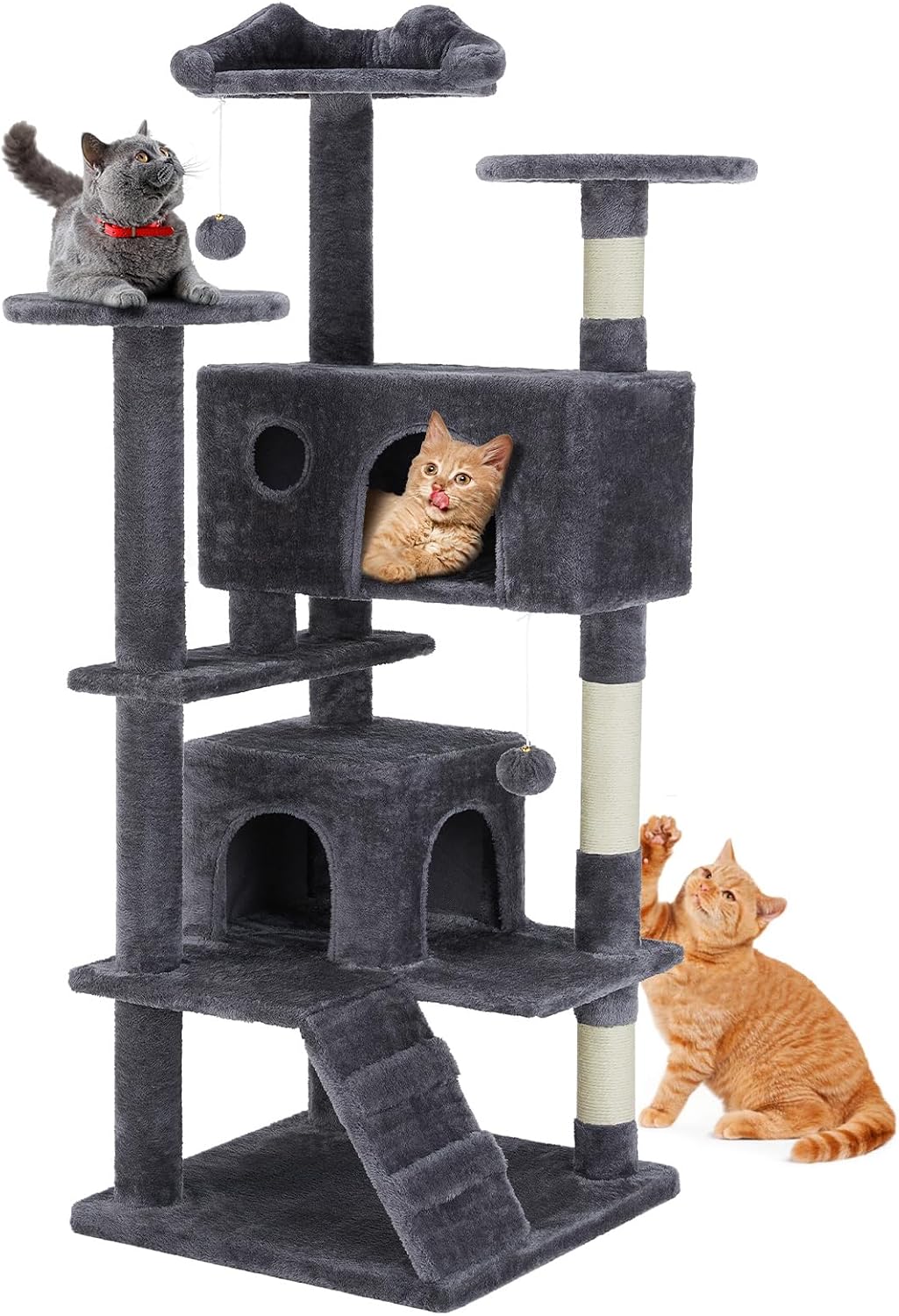 54" Cat Tower with Sisal Post, Condo, Plush Climbing Ladder