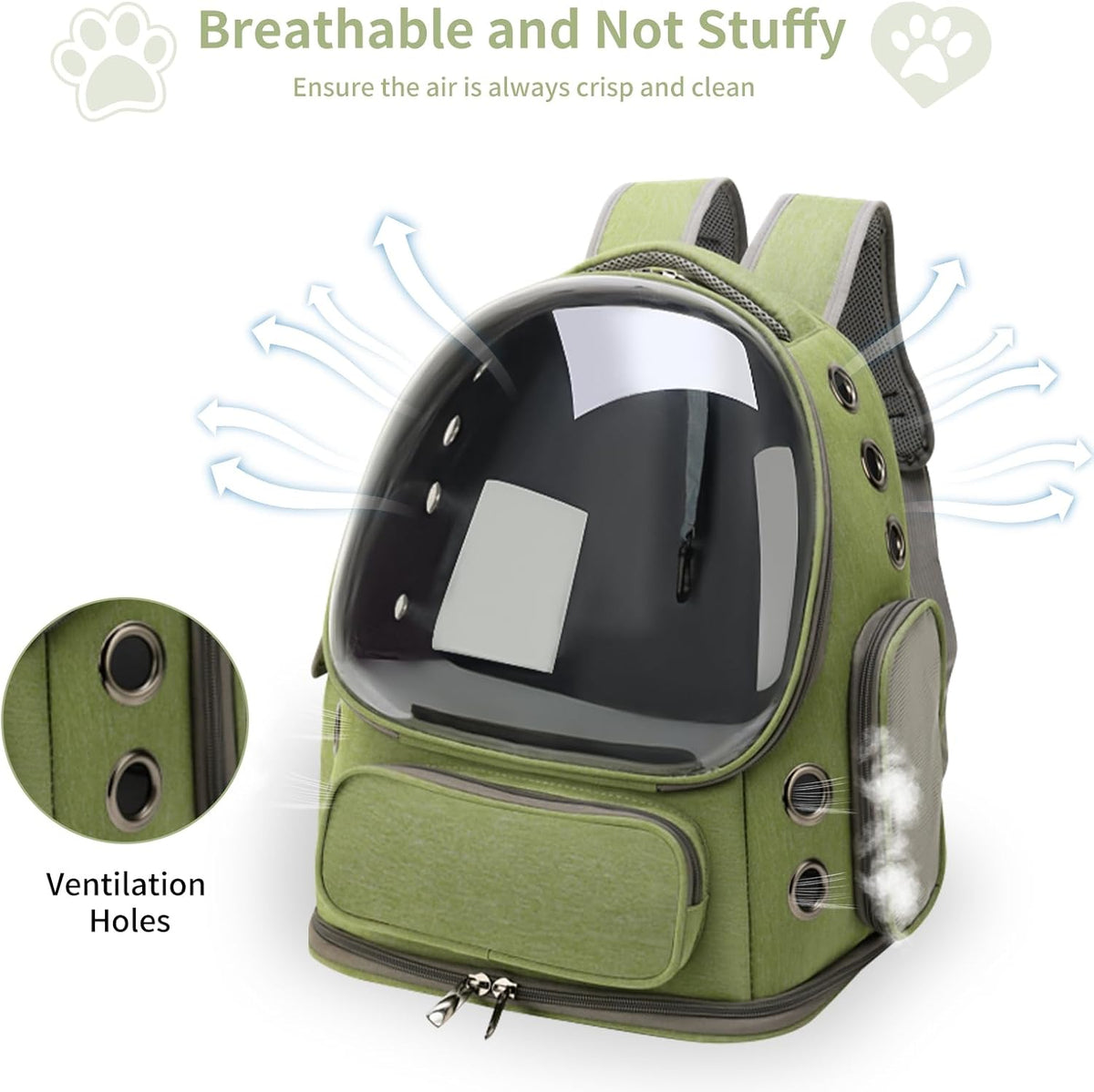 Green Breathable Cat Bubble Backpack Airline Approved Hiking