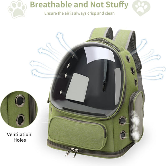 Green Breathable Cat Bubble Backpack Airline Approved Hiking