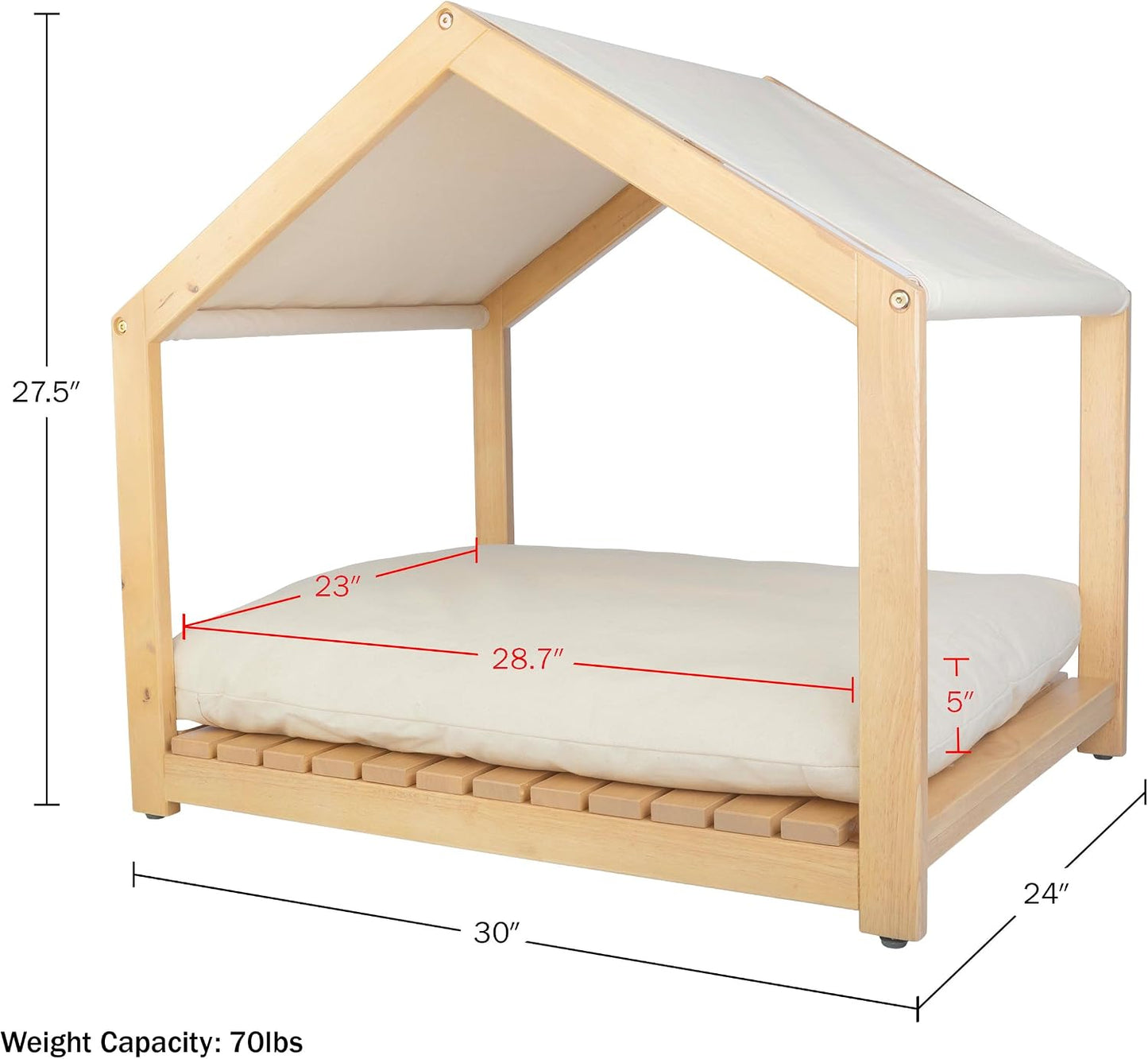 Wooden Indoor Dog House 30x24 with Soft Cushion Adjustable Canopy