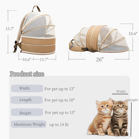 Brown Expandable Hard Shell Cat Backpack up to 12lbs