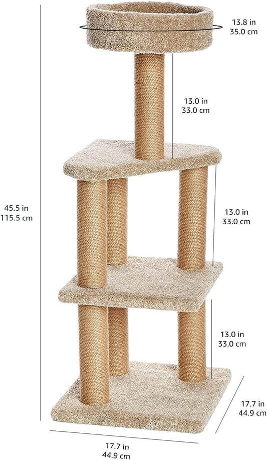 Beige Multi-Level Indoor Cat Climbing Tower 17.7x45.9