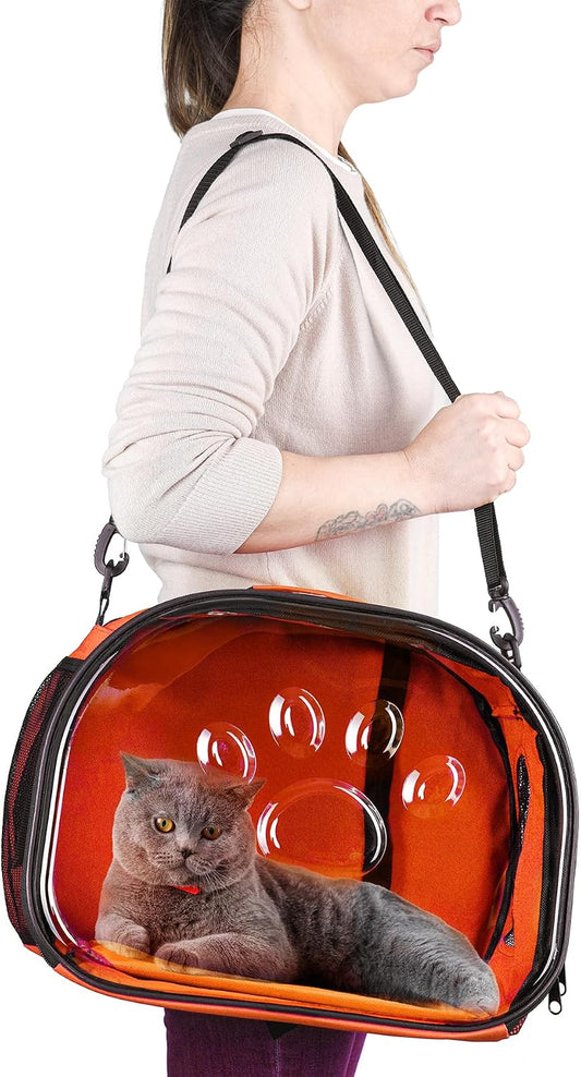 Orange Pet Carrier Backpack Foldable Shoulder Strap Cats Puppies