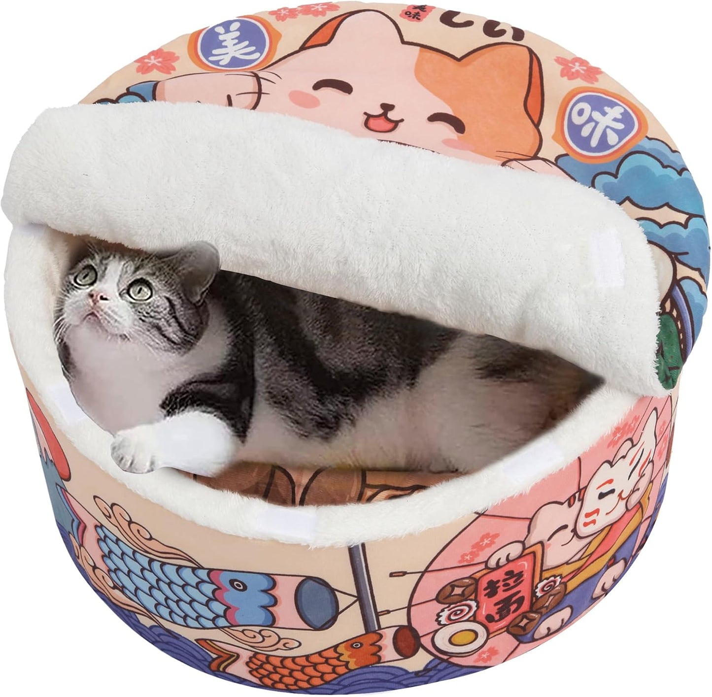 Fluffy Donut Cat Dog Bed Warm Round Calming