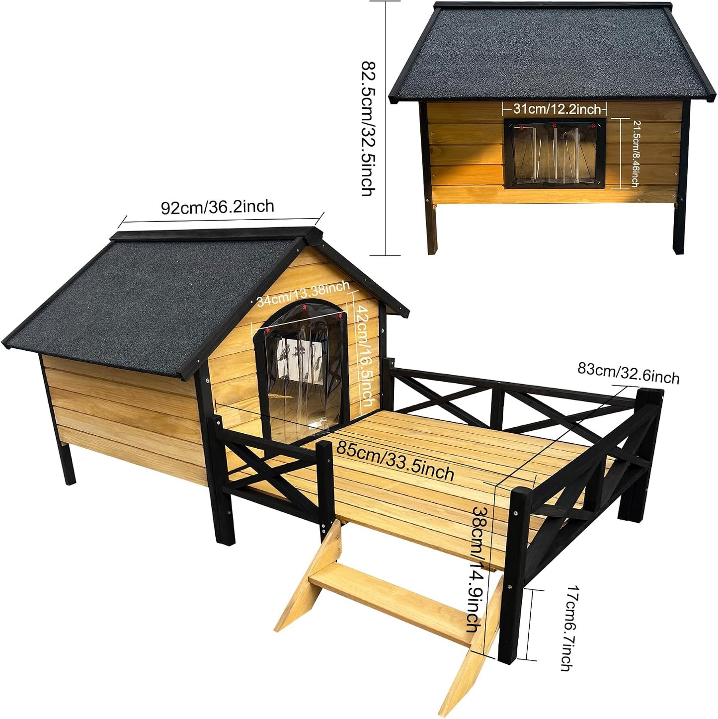 Wooden Large Dog House Outdoor Indoor Weatherproof with Porch Window