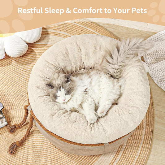 Light Brown 22" Anti-Slip Donut Plush Cat Dog Bed