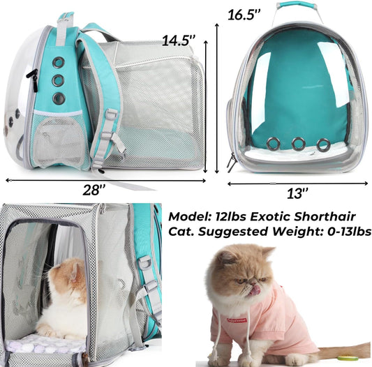 Square Expandable Green Cat Carrier Bubble Backpack Airline Approved