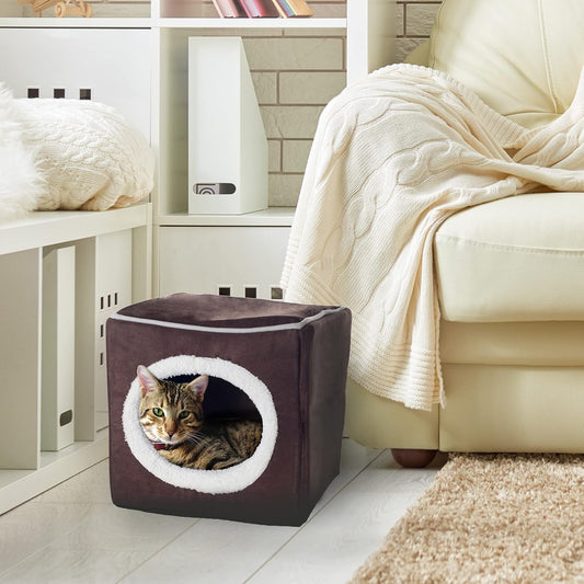 Dark Brown Cat Cave Bed with Removable Foam Cushion 13x13.5x12