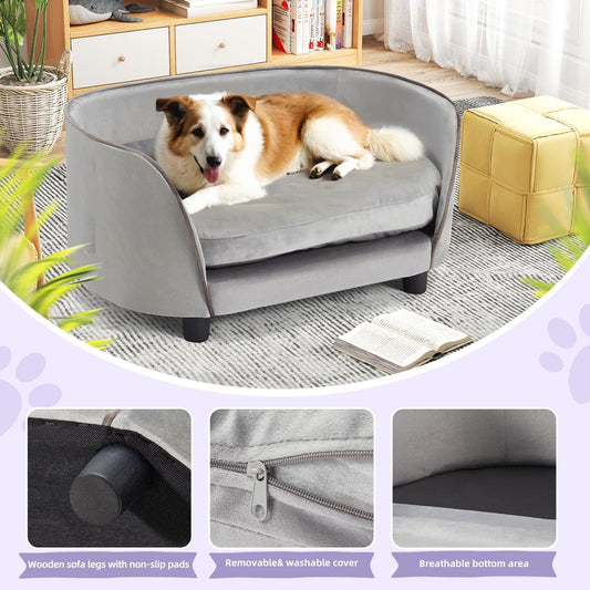 Grey Elevated Dog Couch Bed Soft Pet Sofa Small Dogs