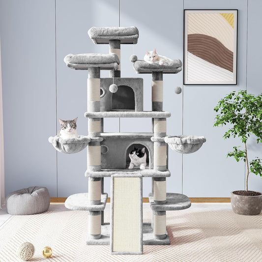 Light Grey 68" Multi-Level Cat Tree House with Condo