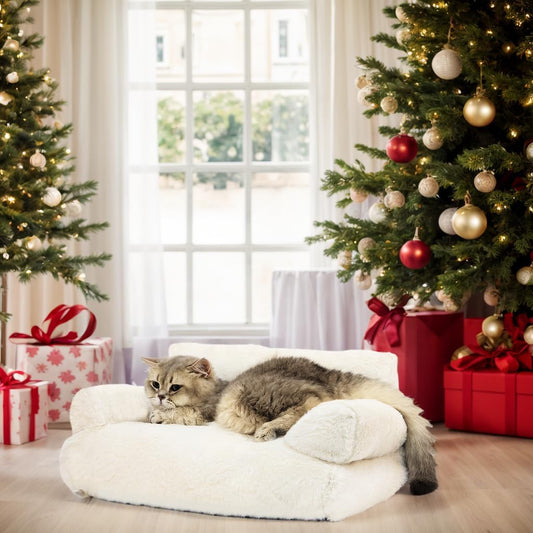 Large Beige Calming Cat Couch for Dogs Cats up to 18lbs