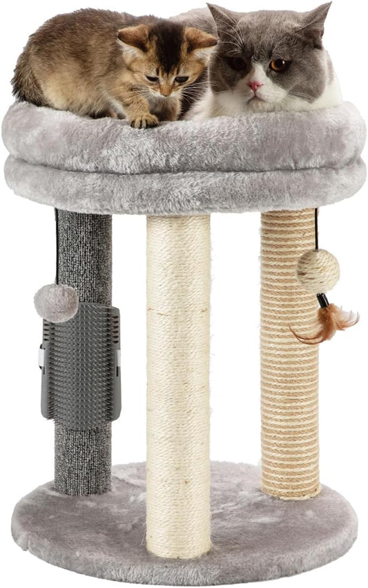 4-in-1 Small Cat Tree with Scratching Post and Hanging Toys