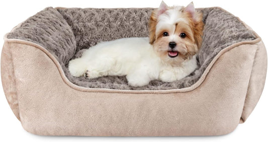 Beige Rectangle Orthopedic Washable Dog Bed Multiple Sizes