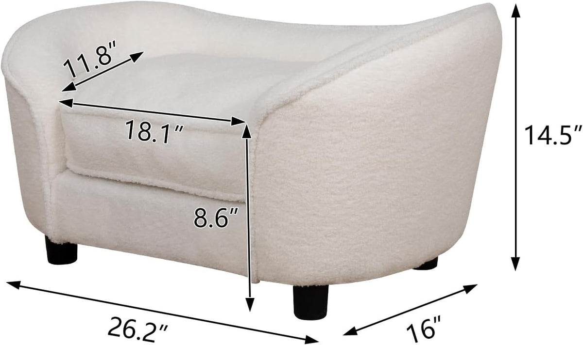 White Velvet Pet Couch Chair with Washable Cushion
