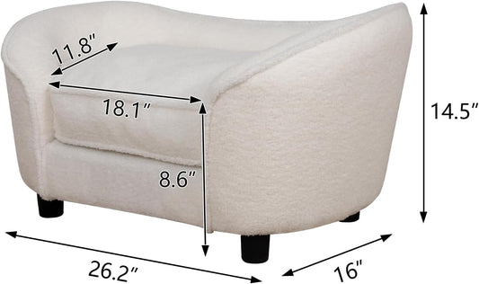 White Velvet Pet Couch Chair with Washable Cushion