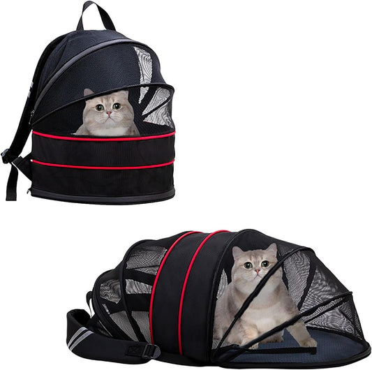 Black Expandable Cat Backpack with Breathable Mesh up to 12lbs