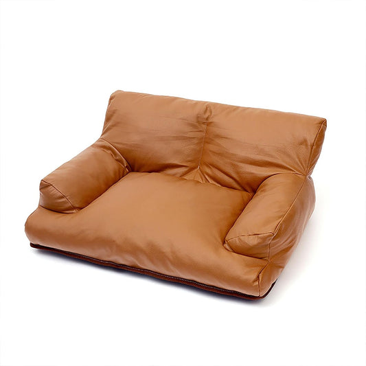 Brown Faux Leather Pet Sofa Bed Vintage Non-Slip Medium