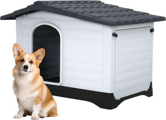 Durable Weatherproof Plastic Pet Dog House with Air Vents Elevated Floor