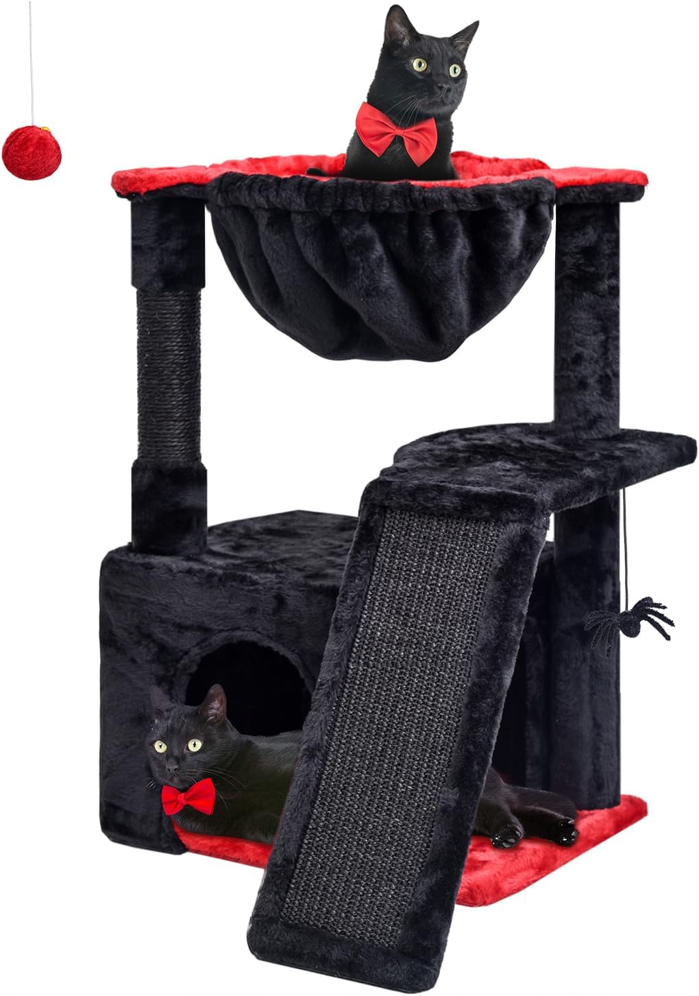 Black Gothic Cat Tree with Scratching Posts Condo and Spider Toy