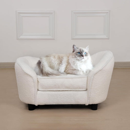 White Velvet Pet Couch Chair with Washable Cushion