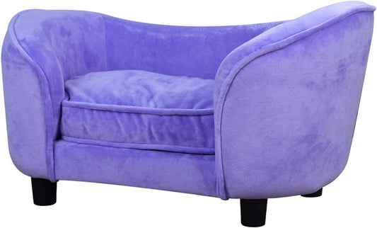 Purple Velvet Pet Couch Bed with Washable Cushion