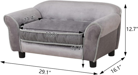 Grey Small Velvet Dog Sofa Bed with Plastic Legs 29x16x12.7
