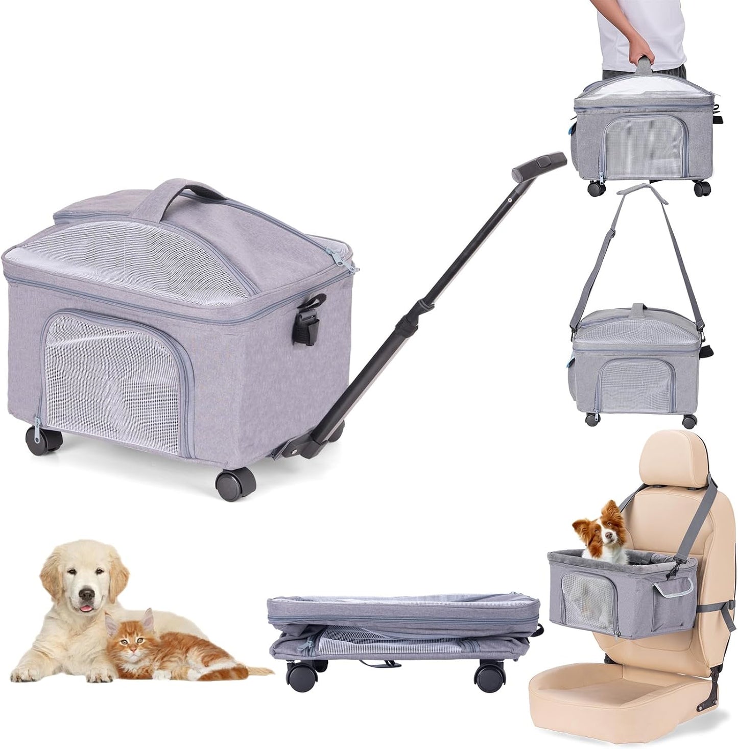 Collapsible Cat Dog Carrier with Wheels Airline Approved