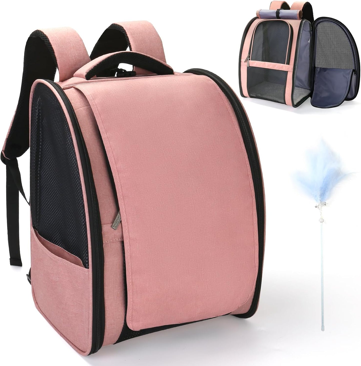 Pink Ventilated Cat Backpack Carrier with Safety Leash