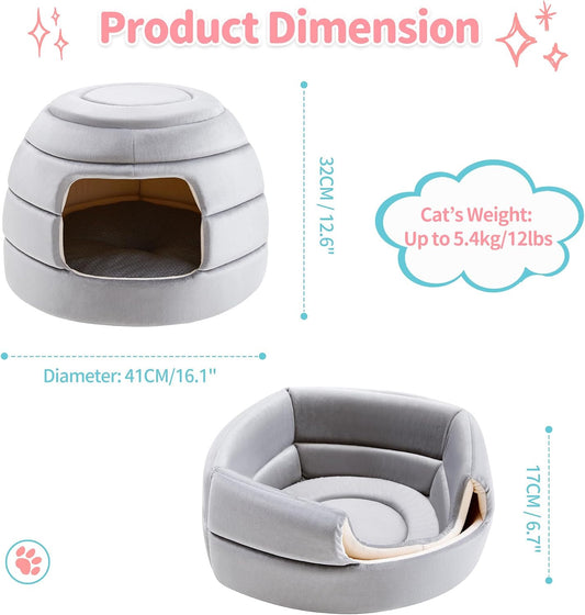 2-in-1 Foldable Velvet Cat House with Washable Cushion
