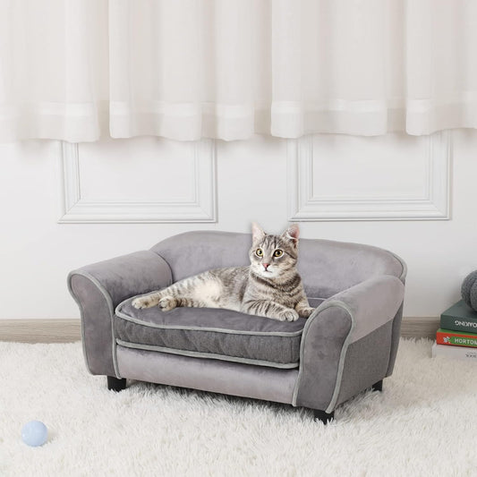 Grey Small Velvet Dog Sofa Bed with Plastic Legs 29x16x12.7