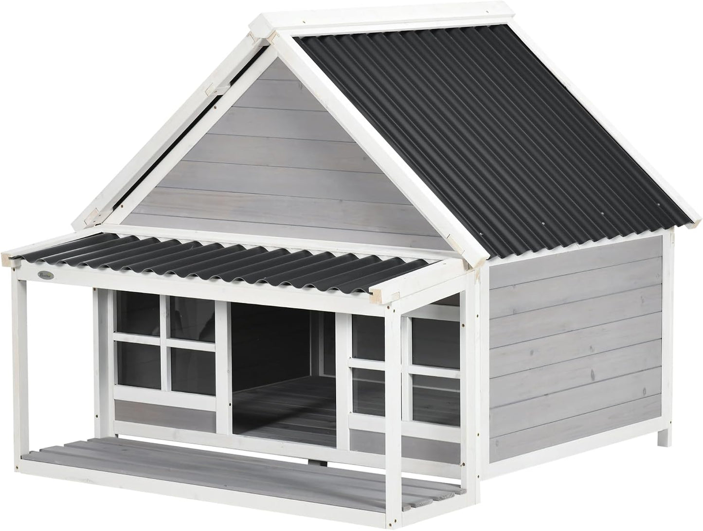 Wooden Dog House with Porch Tilt Roof Front Door Windows