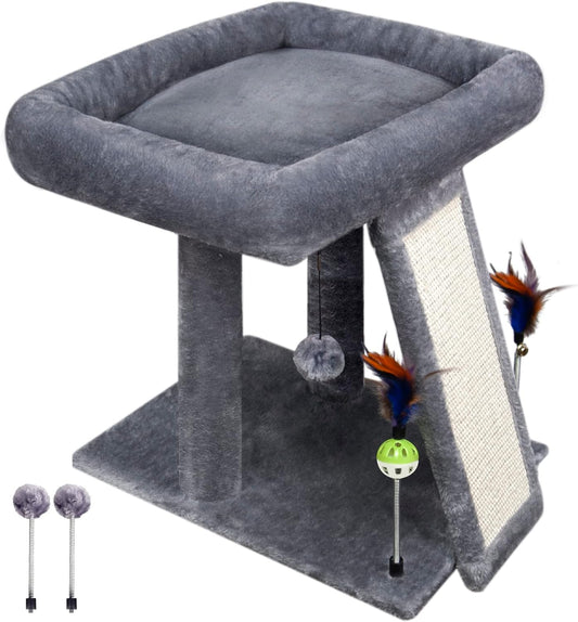 Grey Cat Activity Tower with Scratching Posts and Toy Balls