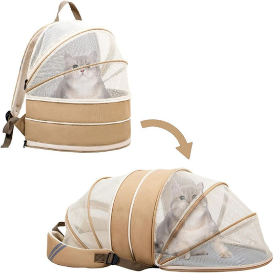 Brown Expandable Hard Shell Cat Backpack up to 12lbs