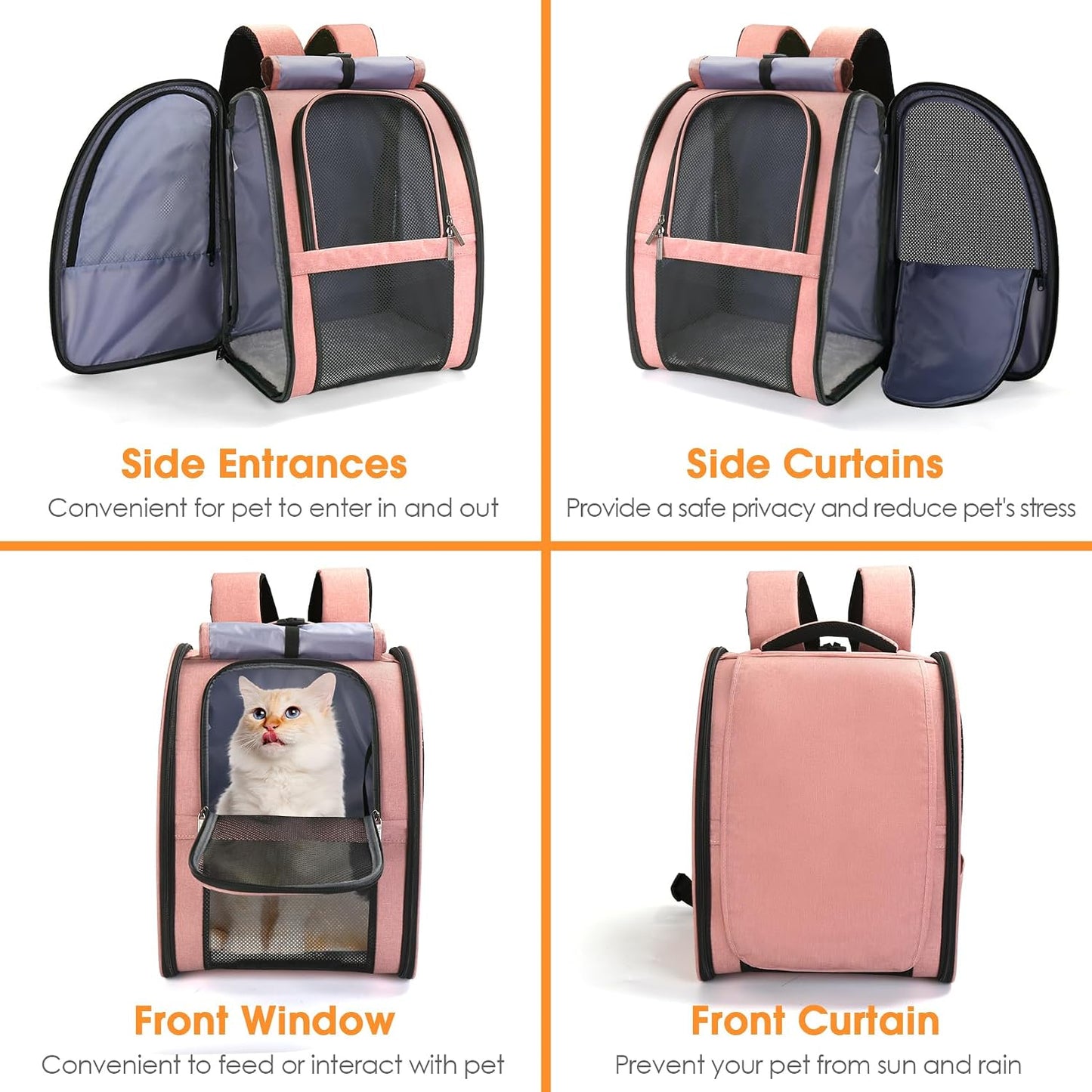 Pink Ventilated Cat Backpack Carrier with Safety Leash