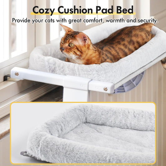 Window Sill Mounted Cat Perch Hammock with Fabric Cover L-Shape