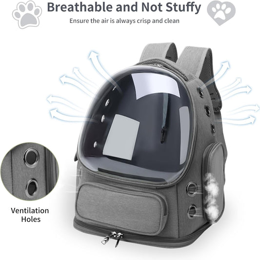 Grey Breathable Cat Bubble Backpack Airline Approved Hiking