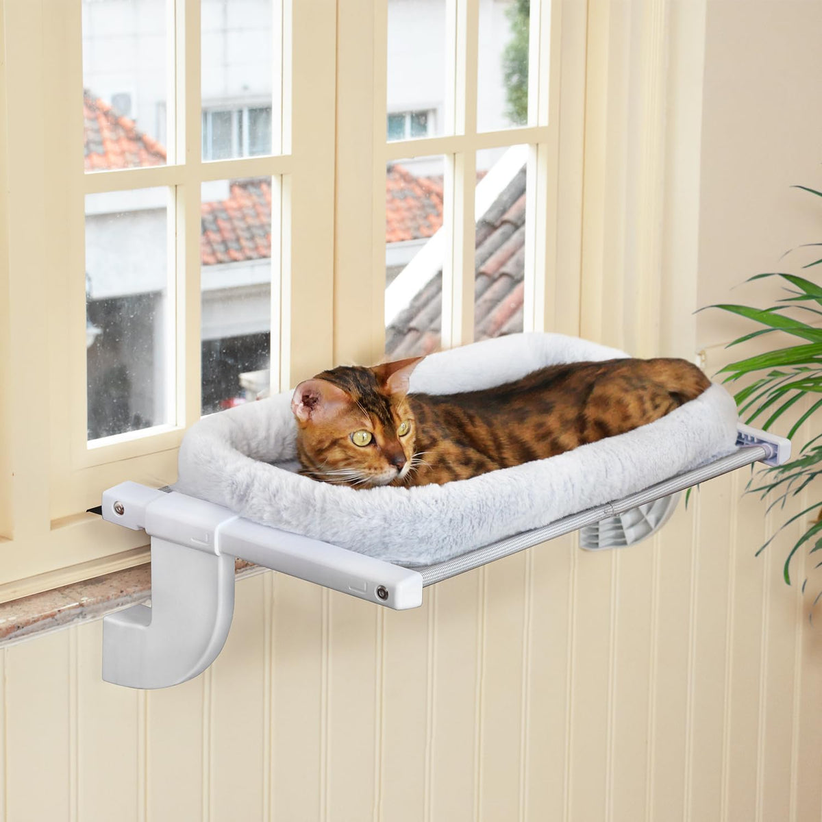 Window Sill Mounted Cat Perch Hammock with Fabric Cover L-Shape