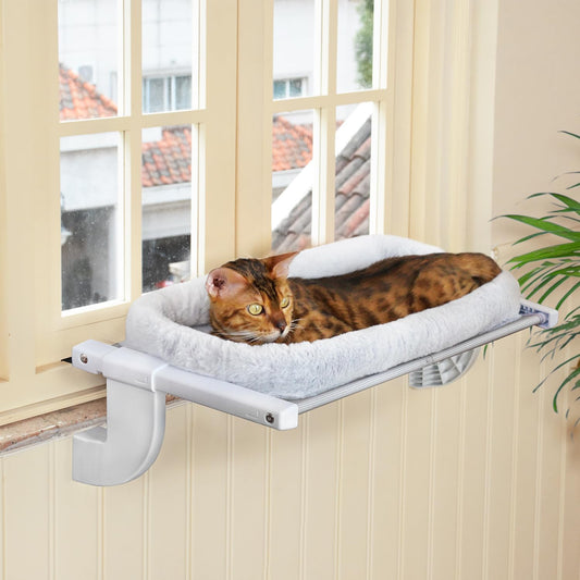 Window Sill Mounted Cat Perch Hammock with Fabric Cover L-Shape