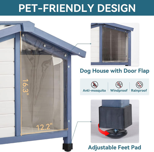 White Small Dog House Waterproof PVC Roof 33" with Door Flap