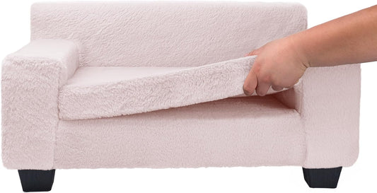 Powder Pink Faux Fur Pet Sofa 28.5x19x15 Foam Support