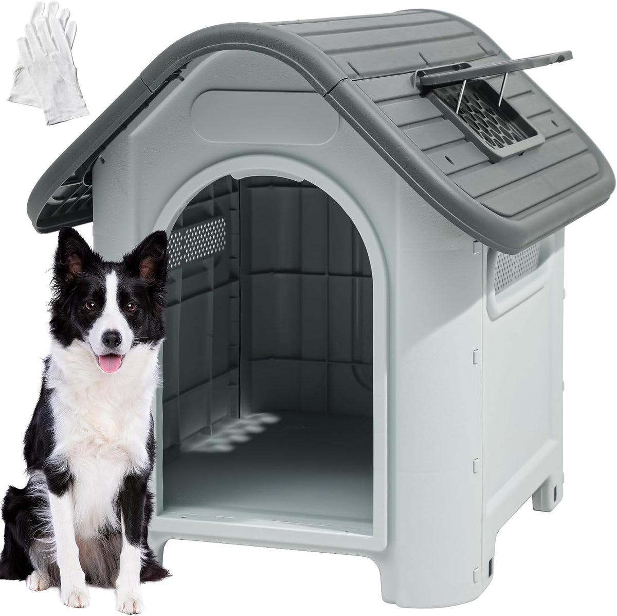 34.3" Foldable Plastic Dog House Waterproof Adjustable Top Window