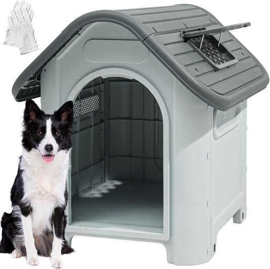 34.3" Foldable Plastic Dog House Waterproof Adjustable Top Window