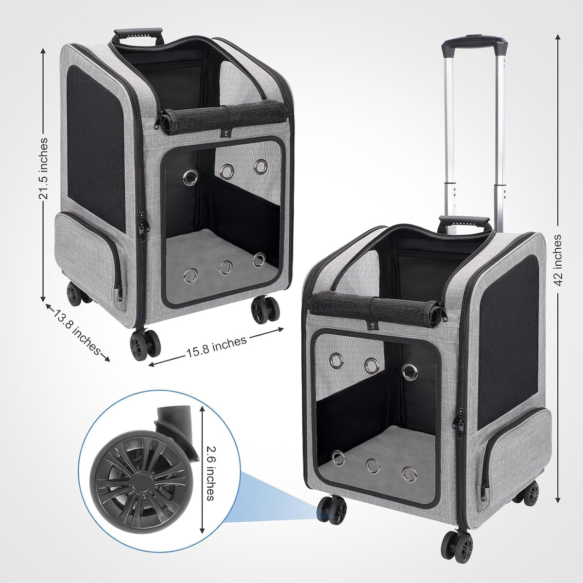 Extra Large Pet Carrier Backpack with Wheels under 30 lbs