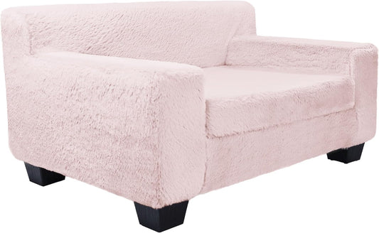 Powder Pink Faux Fur Pet Sofa 28.5x19x15 Foam Support